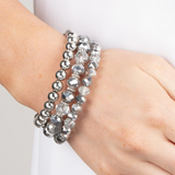 "Gimme Gimme" Silver, Hematite & Iridescent Faceted Bead Flexible COIL Bracelet