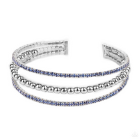 "High End Eye Candy" Silver Metal Blue/White Rhinestone Flexible COIL bracelet