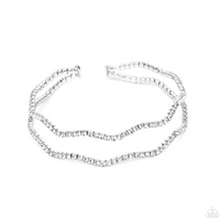 "Delicate Dazzle" Silver Metal with Clear/White Rhinestone Flexible Cuff Bracelet