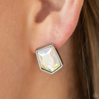 "Indulge Me" Silver Metal Multi Iridescent Rainbow Rhinestone Post Earrings
