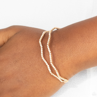 "Delicate Dazzle" Gold Metal & Clear/White Rhinestone Flexible Cuff Bracelet