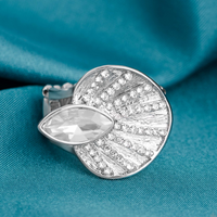 "Fan Dance Dazzle" Silver White/Clear Rhinestone Fan Style Ring "LIFE OF THE PARTY" August 2023
