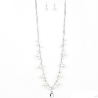 "There's Always Room at the Top" Silver Metal & White Pearl Bead Lanyard Necklace Set