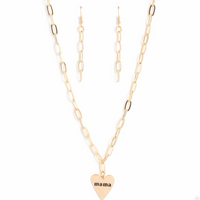 "Mama Can't Buy You Love" Gold Chain with a HEART That Says "MAMA" Necklace Set