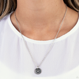 "Stamped Sentiment" Silver Metal Stamped with a Heart and Decorative Edge Necklace Set