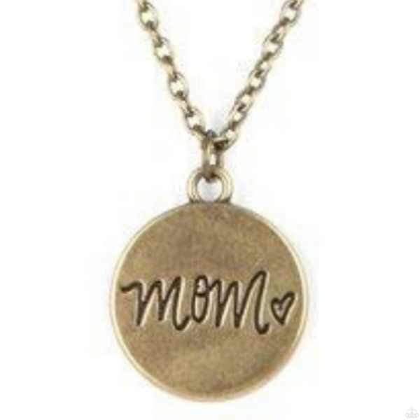 "The Cool Mom" Brass Metal Chain MOM with Heart Pendant Necklace Set