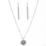 "Stamped Sentiment" Silver Metal Stamped with a Heart and Decorative Edge Necklace Set