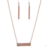 "Living the Mom Life" Copper Metal & "Family" with Heartbeat Bar Necklace Set