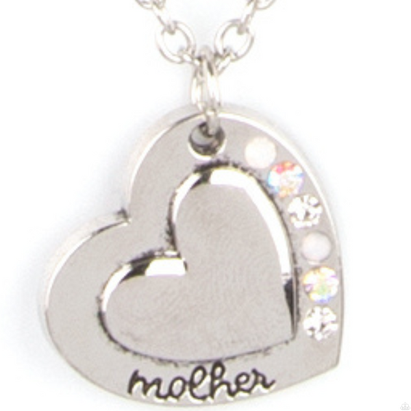 "Happily Heartwarming" Silver Metal & Iridescent Rhinestone MOTHER Necklace Set