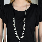 "There's Always Room at the Top" Silver Metal & White Pearl Bead Lanyard Necklace Set