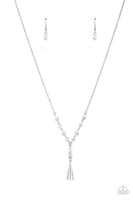 Paparazzi " Olympian Oracle " Silver Metal & Clear Iridescent Crystal Pendant Necklace Set
