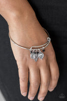 " The Elephant in the Room " Silver & Black Beaded Elephant Charm Tension Bracelet