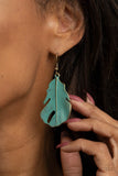 " Heads Quill Roll " Brass Metal Blue Brushed Patina Finish Feather Earrings