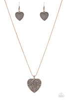 "Look into your Heart" Antiqued Copper Open Filigree Heart Necklace Set