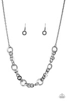 Paparazzi " Move It On Over " Black Metal Textured Circle Chain Necklace Set