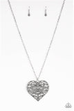 Paparazzi " Classic Casanova " Silver Gray Rhinestone Filigree Heart Necklace Set