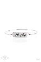 "Hustle Hard" Silver Metal Engraved "HUSTLE" Bangle Bracelet