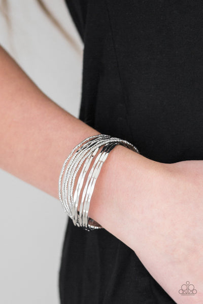 " See a Pattern " Silver Metal High Polished Hammered Crisscross Cuff Bracelet