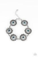 Paparazzi " Funky Flower Child " Silver Metal & Floral Flower Blue Rhinestone Clasp Bracelet