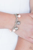 Paparazzi " More Amour " Pink Pearls & Silver Hearts Stretch bracelet