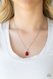 Paparazzi " Classy Classicist " Silver Metal Red Teardrop Rhinestone Solitaire Necklace Set