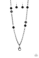 "Fashion Fad" Black Beads & Gunmetal Accents Lanyard Necklace Set