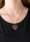 "Look into your Heart" Antiqued Copper Open Filigree Heart Necklace Set