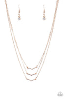 Paparazzi " Pretty Petite " Rose Gold Multi Layered Rhinestone Chevon Necklace Set