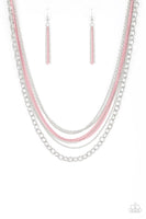"Intensely Industrial" Silver Metal & Pink Metal Multi Layer Necklace Set