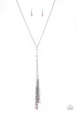"Timeless Tassels" Silver Metal Crystal Beads & Pink Pearls Tassel Necklace Set