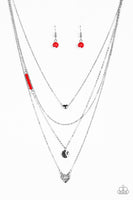 " Gypsy Heart " Silver Metal Heart & Red Bead Layered Necklace Set