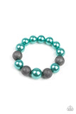 "Humble Hustle" Green Frosted and Pearl Beaded Stretch Bracelet
