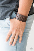 "Bucking Bronco" Men's Brown Leather & Diamond Lazer Cut Snap Bracelet