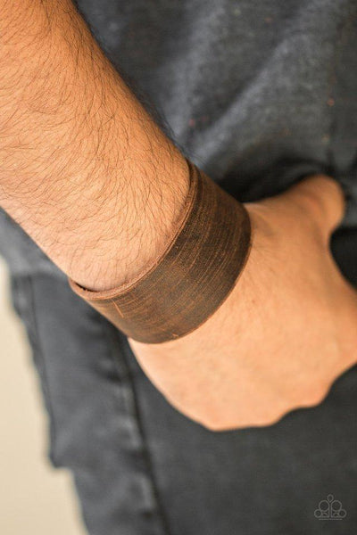 Paparazzi " Casually Cowboy " Men's Brown Distressed LEATHER Simple Snap Bracelet