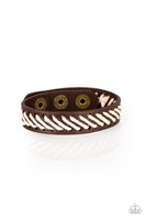 Paparazzi "Watch Your Backpacker" Men's Brown Leather & White Cord Laced Snap Bracelet