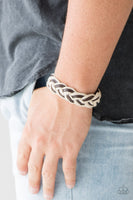 "Outback Outlaw" Men's Dark Brown Leather & Braided White Corded Snap Bracelet