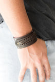 "Outlaw and Order" Men's Brown Leather & Crisscrossed Stitching Snap Bracelet