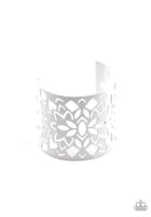 " Hacienda Hotspot " White Floral Stenciled Design Cuff Bracelet