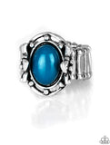 Paparazzi " Color Me Confident " Silver Metal Framed Blue Stone Elastic Back Ring