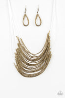 Paparazzi " Catwalk Queen " Invisible Cord Brass Color Seed Bead Necklace Set