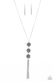 "Triple Shimmer" Silver Metal Chain Rhinestone Tassel Necklace Set