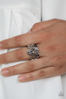 Paparazzi "Blink Back Tiers" Silver Smoky Gray Rhinestone & Hematite Faceted Bling Ring