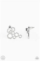 "Six-sided Shimmer" Silver Metal Multi Hexagon Geometric Ear Jacket Earrings