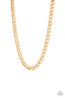 Paparazzi " Omega " Men's Gold Metal Classic Beveled Cable Link Chain Necklace