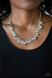 Paparazzi " Downstage Dazzle " Silver Beads & White/Clear Rhinestone Necklace Set