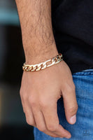 Paparazzi " Home Team " Men's Gold Metal Chunky Figaro Link Clasp Bracelet