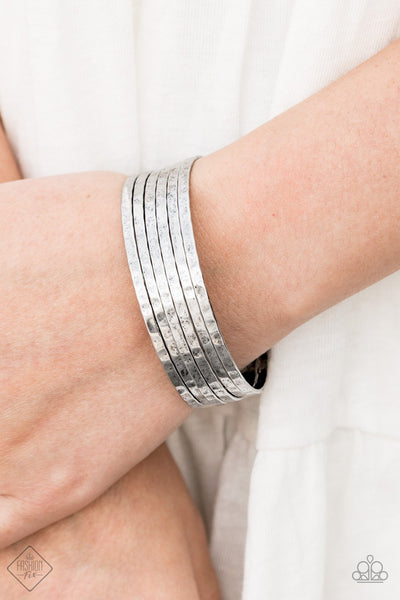 Paparazzi " Bauble Headed " Silver Metal High Polished Hammered Cuff Bracelet