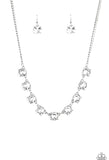"Iridescent Icing" Silver Metal White/Clear Round Rhinestone Necklace Set
