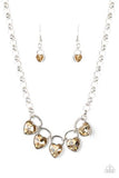 " Heart on your Heels " Silver Champagne Brown Rhinestone Heart Lockets Necklace Set