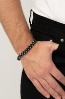 " Ripcord " Silver Metal & Black Cording Hook & Loop Closure Bracelet